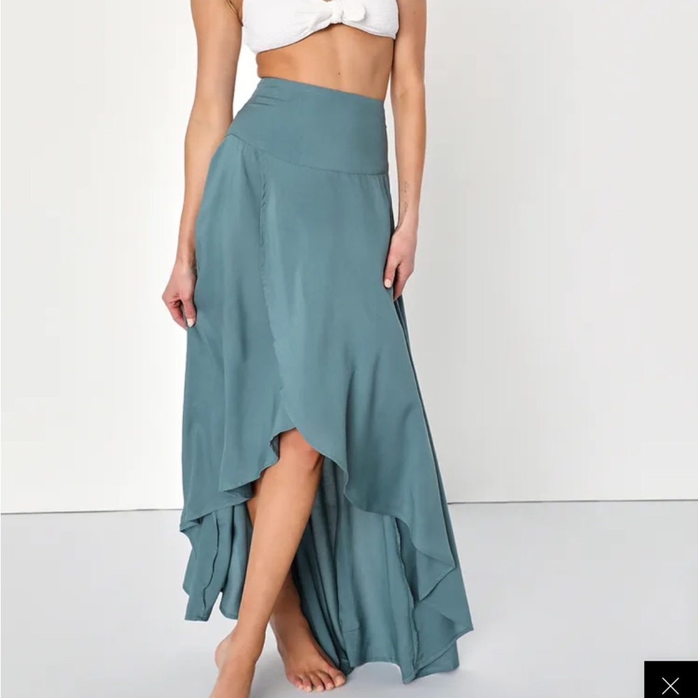 O'Neill Green Maxi Wrap Skirt Asymmetrical Resort Wear